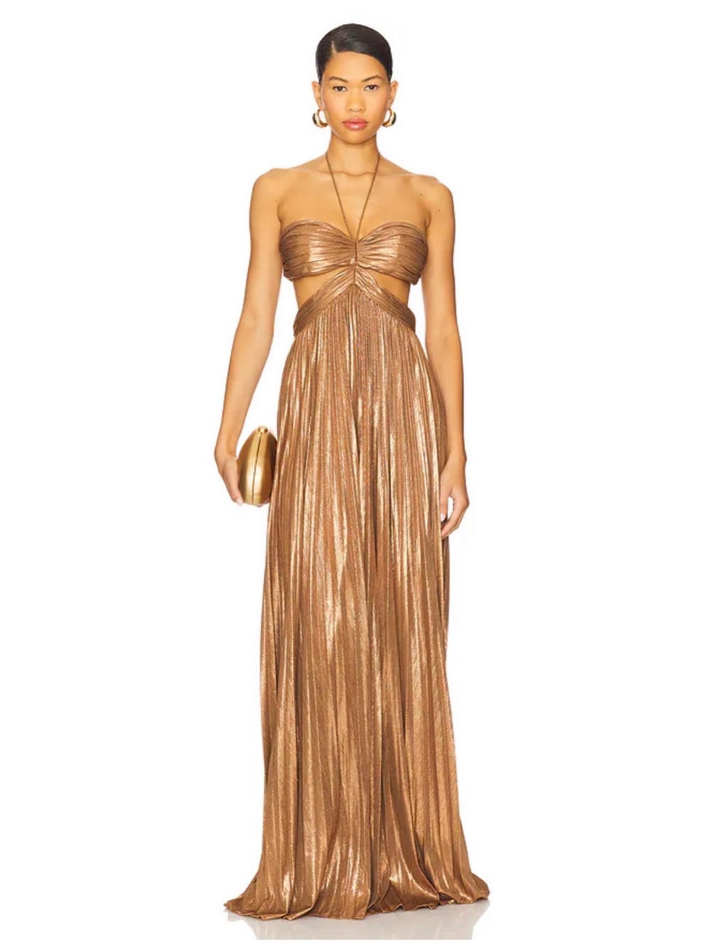 Retrofête Keira Sepia Metallic Bronze Cutout Halter Maxi Gown